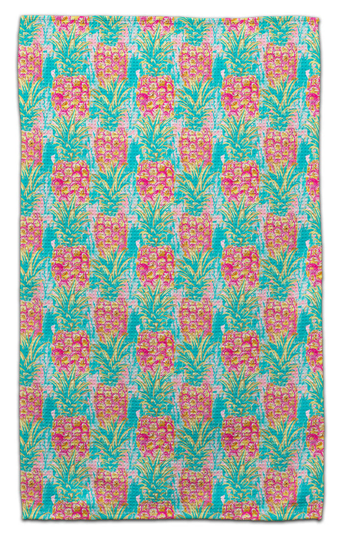 Pineapple Gold/Teal Waffle Weave Towel