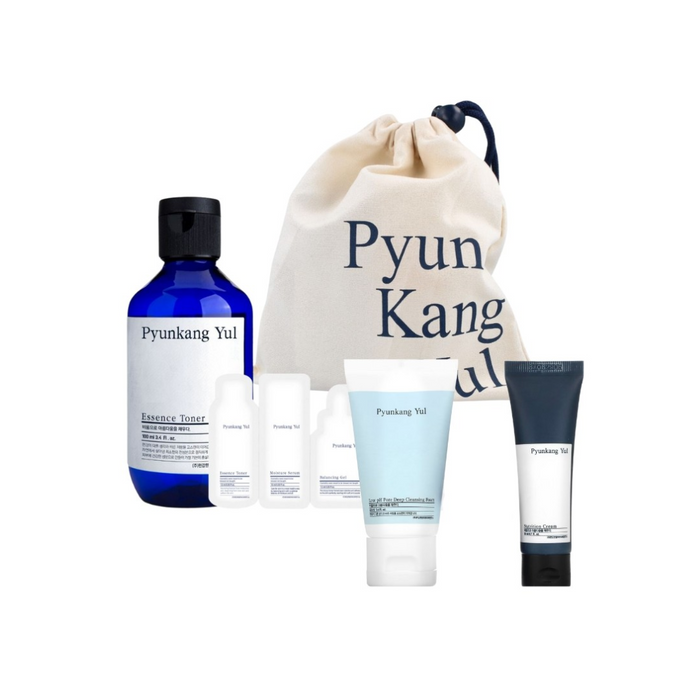 PYUNKANG YUL Essence Toner Special Set is a hydrating and soothing skincare trio perfect for daily care or travel. It includes the Essence Toner to deeply hydrate and balance the skin, the Nutrition Cream Mini to lock in moisture and nourish, and the Low pH Pore Deep Cleansing Foam Mini to gently cleanse without stripping. This set helps keep the skin soft, refreshed, and healthy-looking.