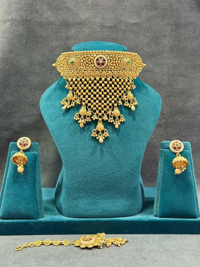 Rajwadi Bridal Choker Necklace Set NS00021