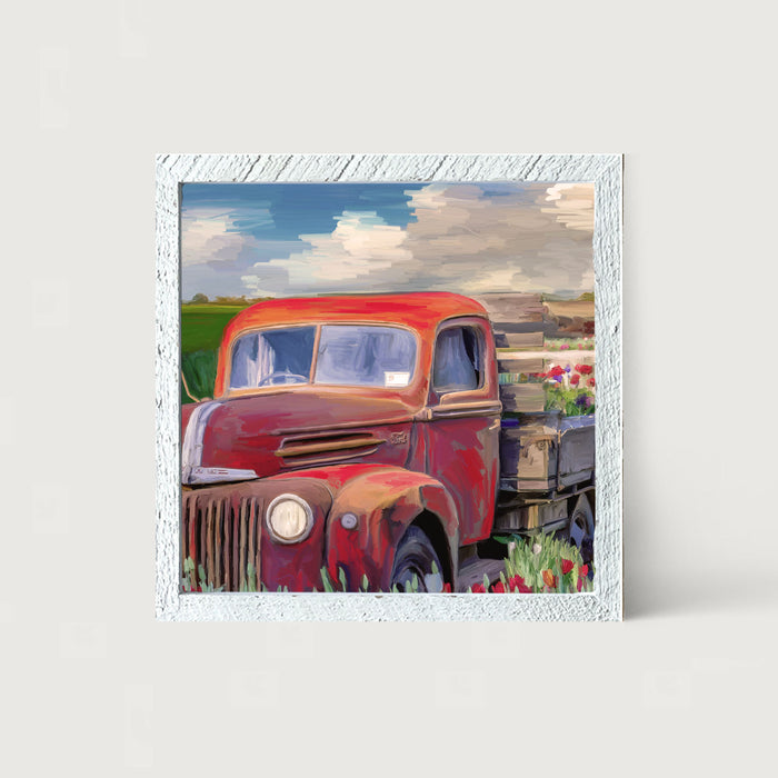 Red Ford Flower Truck - Framed art
