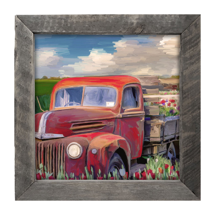 Red Ford Flower Truck - Framed art