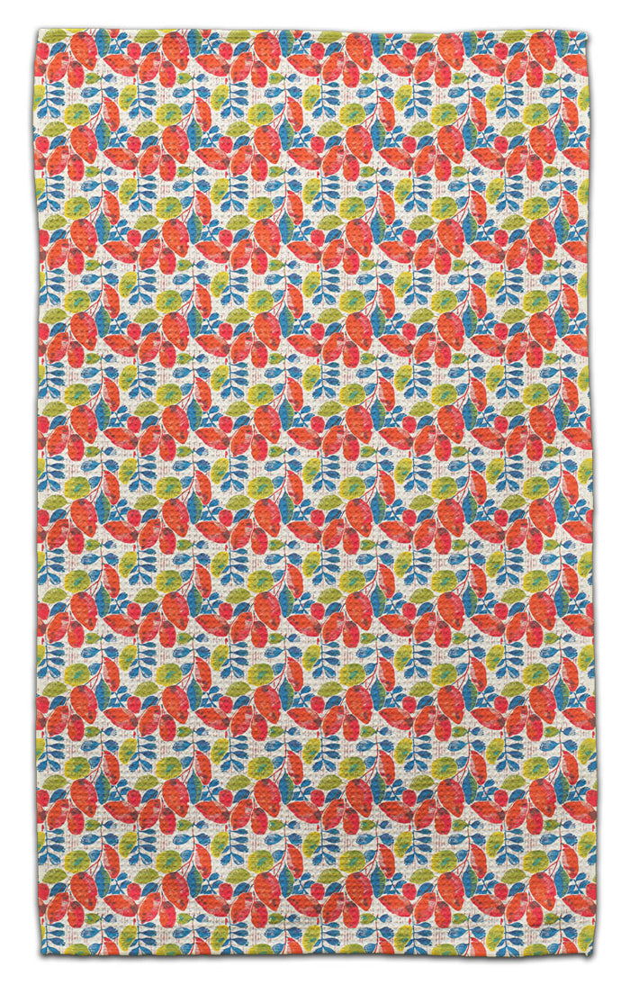 Red Leaves Waffle Weave Towel - CJ Bella Co.