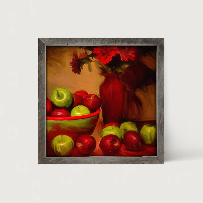Red Vase with Green Apples - Framed art