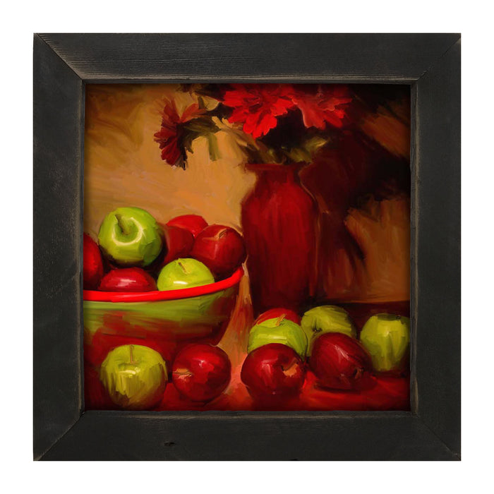 Red Vase with Green Apples - Framed art