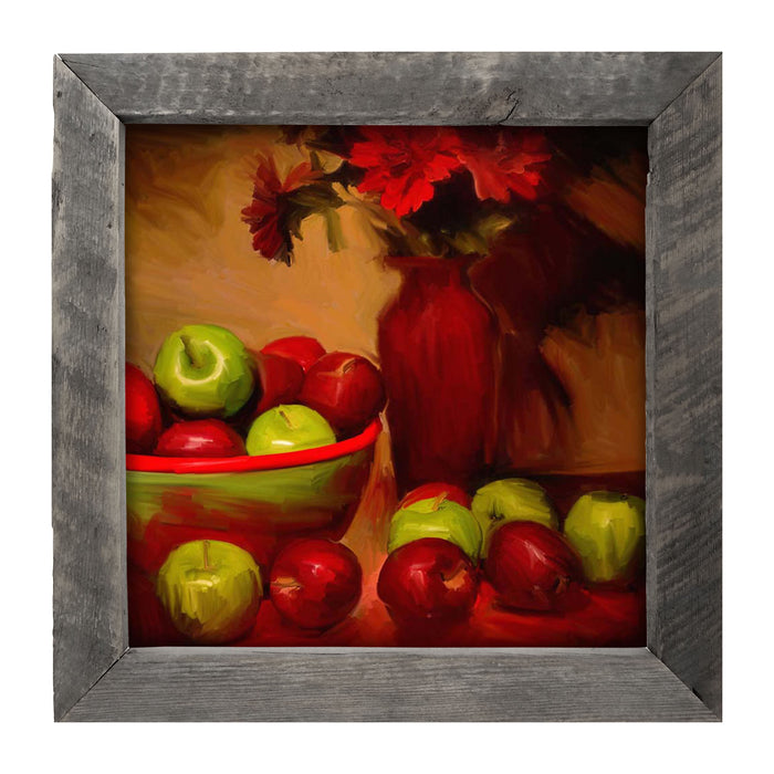 Red Vase with Green Apples - Framed art
