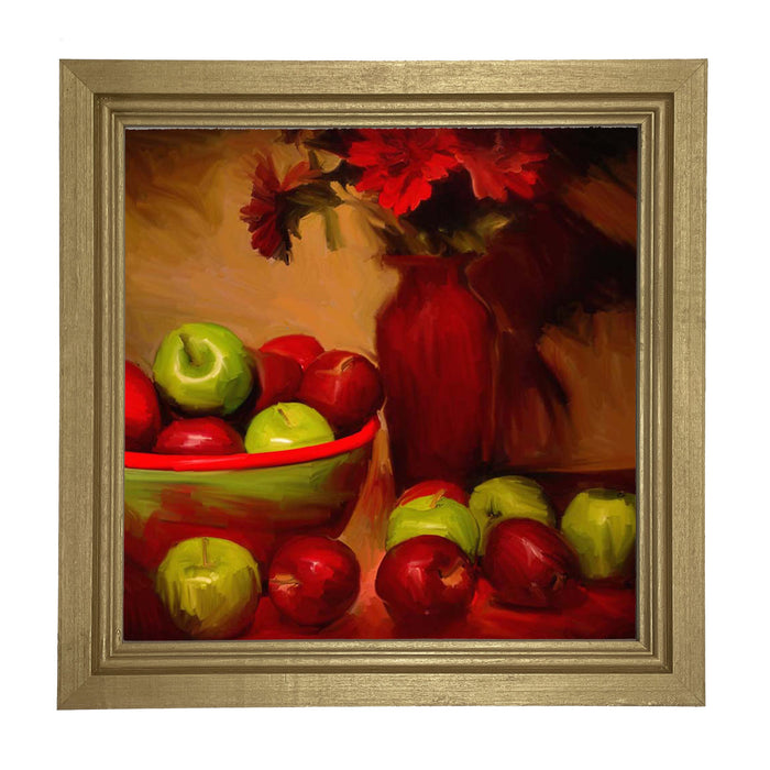 Red Vase with Green Apples - Framed art
