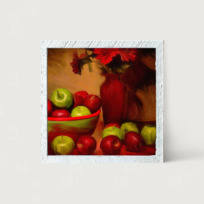 Red Vase with Green Apples - Framed art