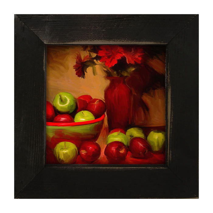 Red Vase with Green Apples - Framed art