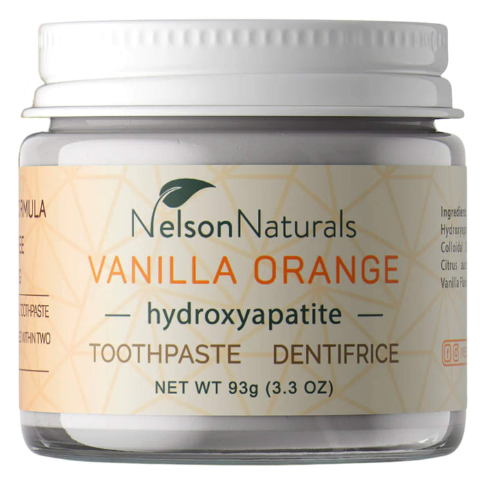 Jar of Nelson's Naturals Remineralizing Toothpaste w/ Hydroxyapatite Vanilla Orange 93g