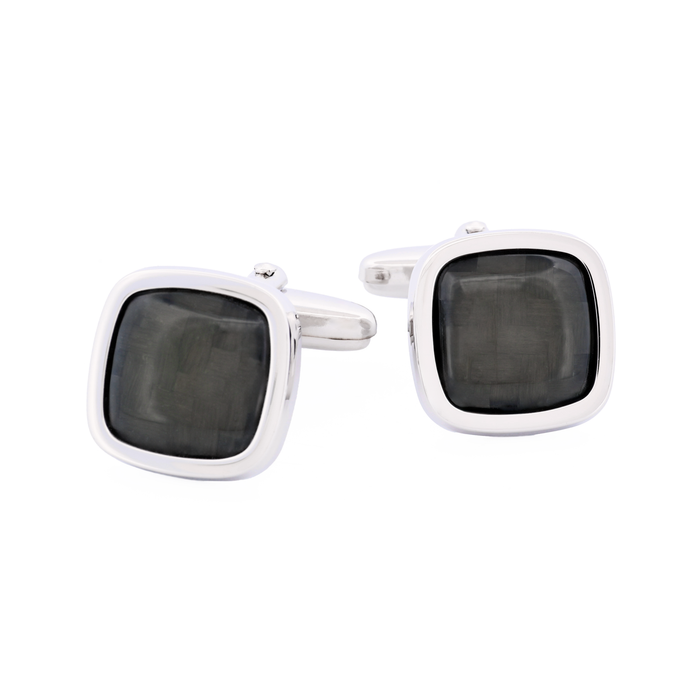Rhodium Cufflinks Carbon Fibre