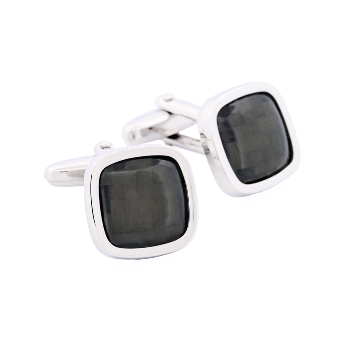Rhodium Cufflinks Carbon Fibre