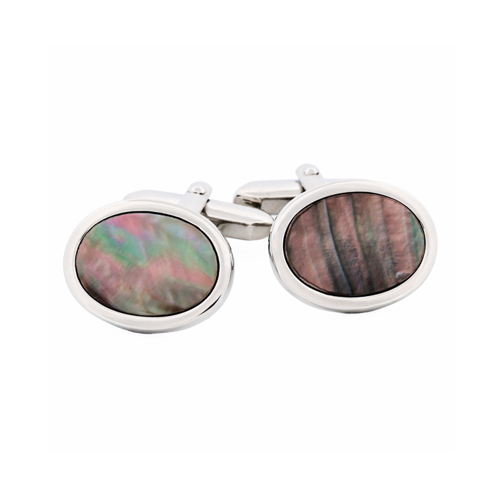 Rhodium Grey Mother Of Pearl Cufflinks
