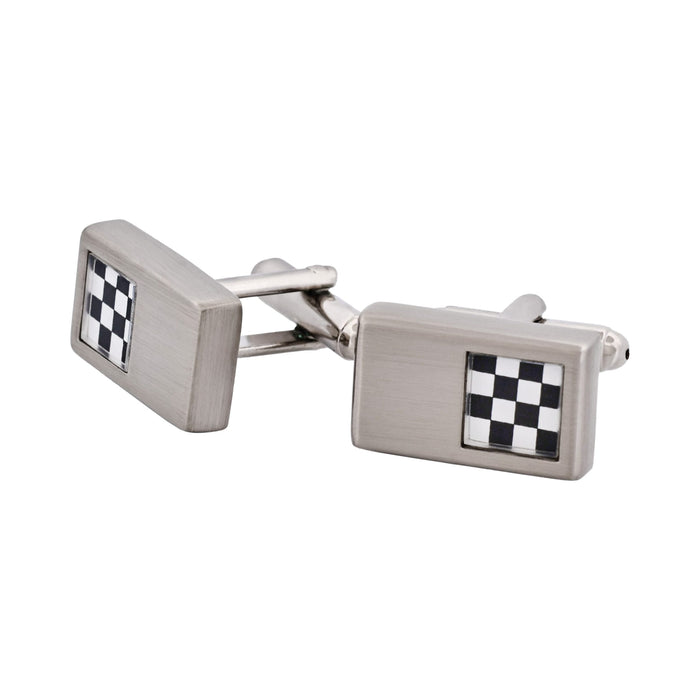 Rhodium Plated Rectangle Black & White Cufflinks