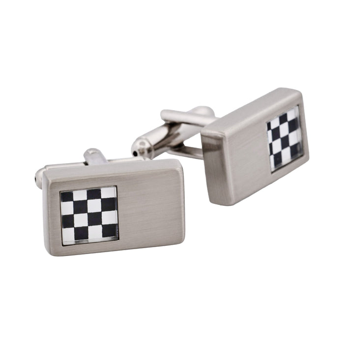 Rhodium Plated Rectangle Black & White Cufflinks