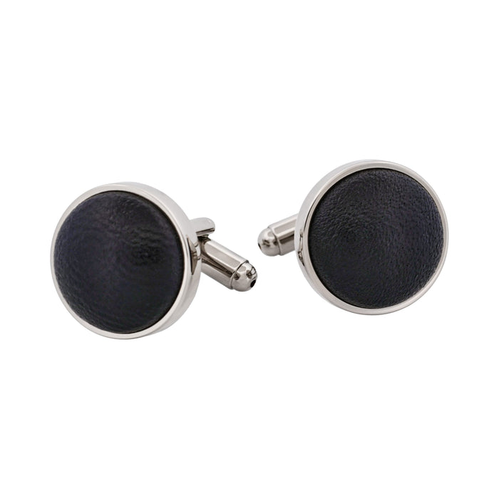 Rhodium Pu Insert Round Cufflinks