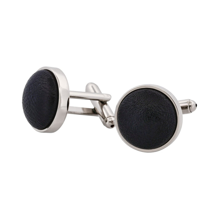 Rhodium Pu Insert Round Cufflinks