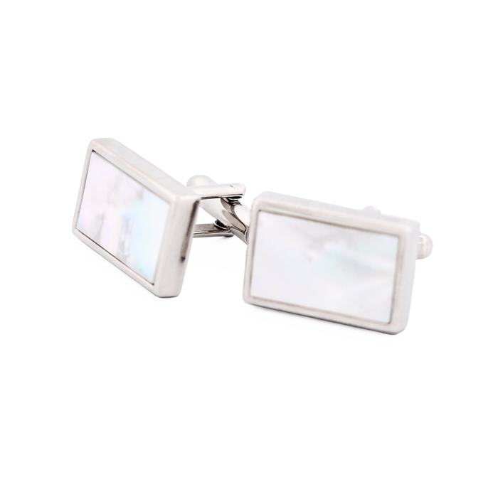 Rhodium Rectangle Mother of Pearl Cufflinks