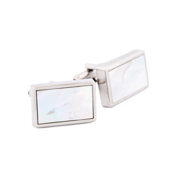 Rhodium Rectangle Mother of Pearl Cufflinks