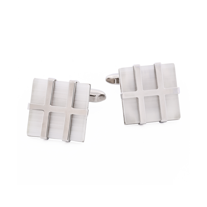 Rhodium White Cat's Eye Cufflinks