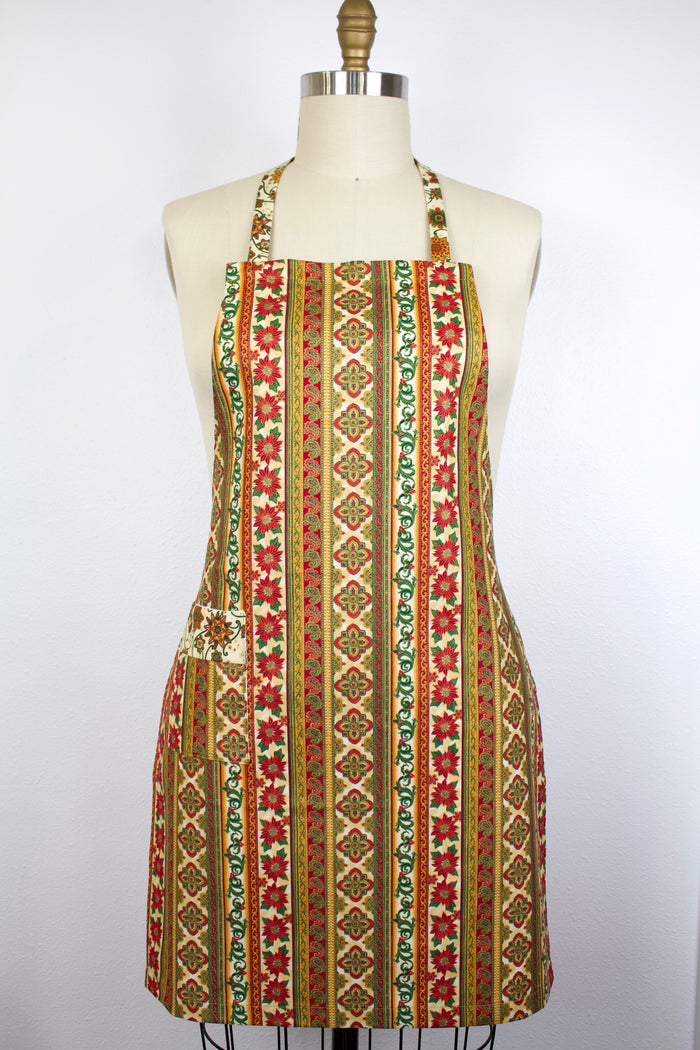 Seasonal Stripe Christmas Apron-The Blue Peony-Age Group_Adult,Apron Style_Chef,Category_Apron,Color_Brown,Color_Red,Department_Kitchen,Material_Cotton,Pattern_Stripes,Theme_Christmas
