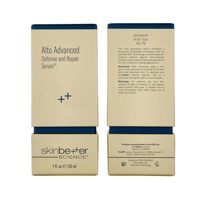 skinbetter Alto Advanced Defense and Repair Serum box, 30 ml, beige with navy accents