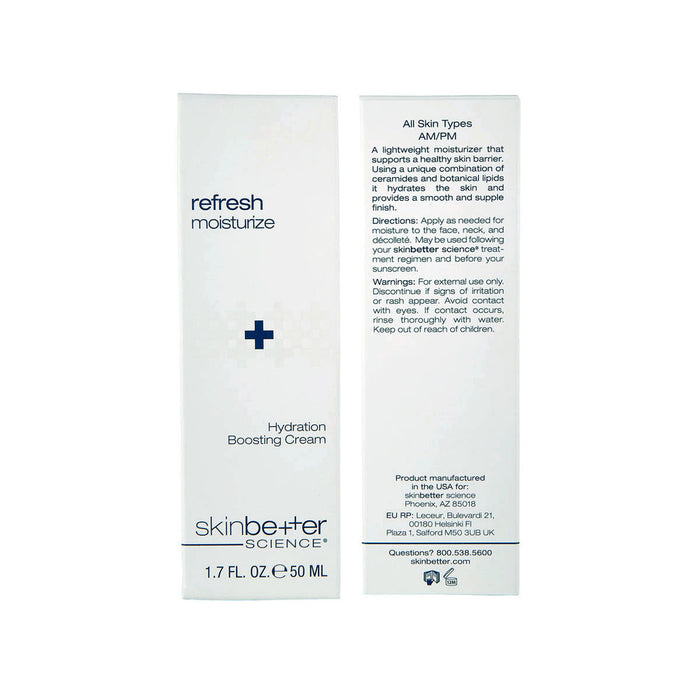 skinbetter Hydration Boosting Cream box with refresh moisturize text and 50 mL size