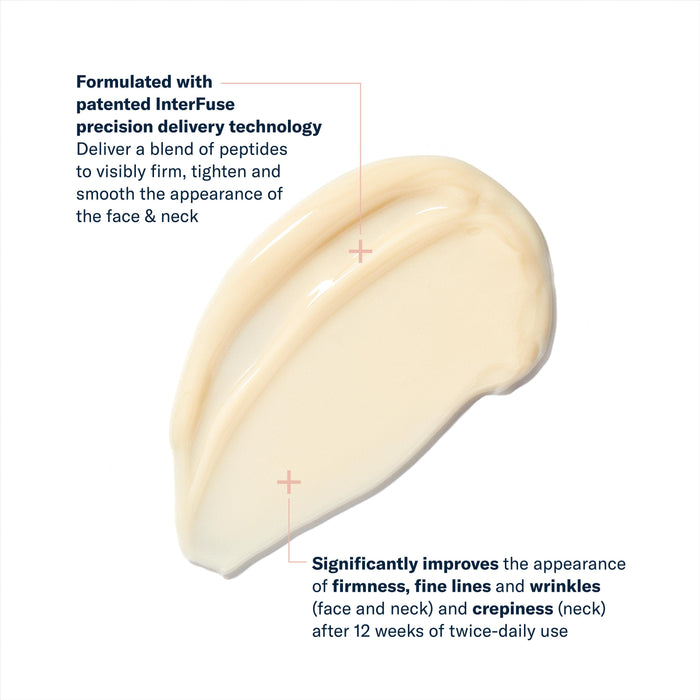 InterFuse Treatment Cream texture for face and neck, showing creamy beige formula