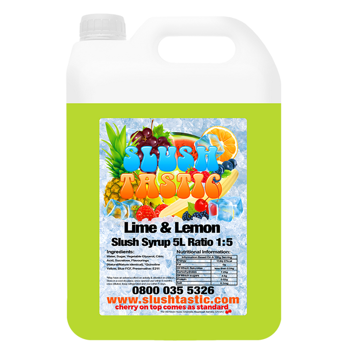 Corporate Vending Slush Syrup 5L Bottle Slushtastic Slush Syrup Lime & Lemon