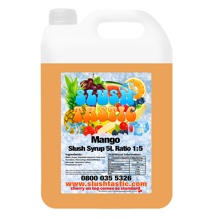 Corporate Vending Slush Syrup 5L Bottle Slushtastic Slush Syrup Mango