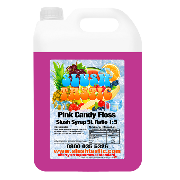 Corporate Vending Slush Syrup 5L Bottle Slushtastic Slush Syrup Pink Candy Floss