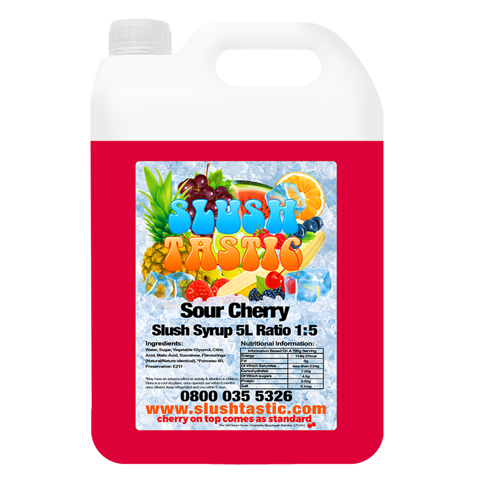 Corporate Vending Slush Syrup 5L Bottle Slushtastic Slush Syrup Sour Cherry