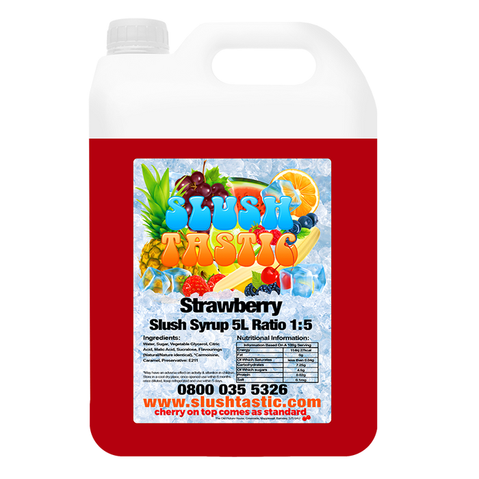 Corporate Vending Slush Syrup 5L Bottle Slushtastic Slush Syrup Strawberry