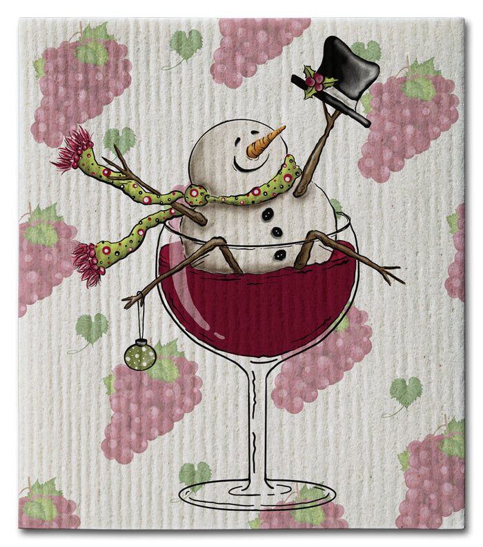Snowman Wine Dishcloth - CJ Bella Co.