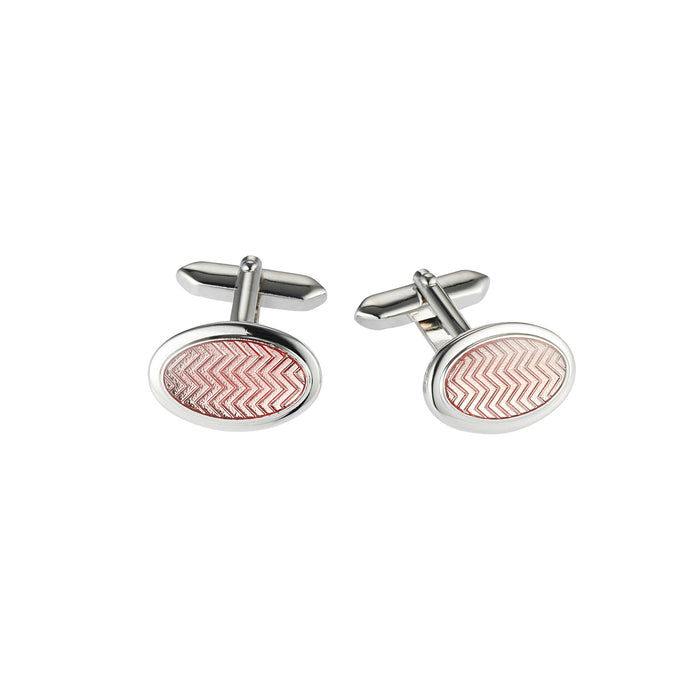 Soft Pink Herringbone Enamel Oval Cufflinks