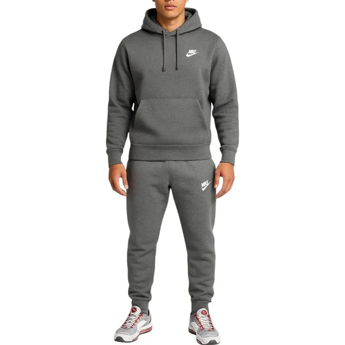 Nike Sportswear Graphic Swoosh Tracksuit Set – Premium Fleece Hoodie & Joggers Grey