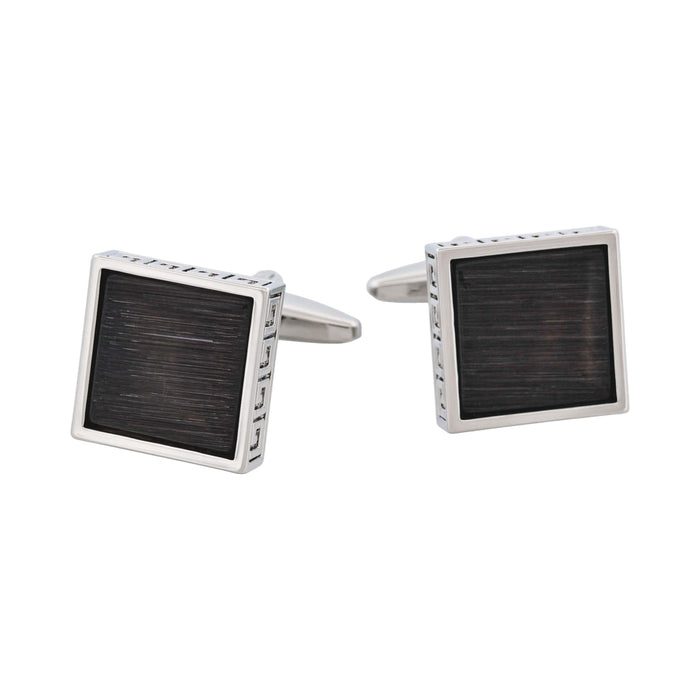 Square Black Cat's Eye & Greek Key Boarder Cufflinks