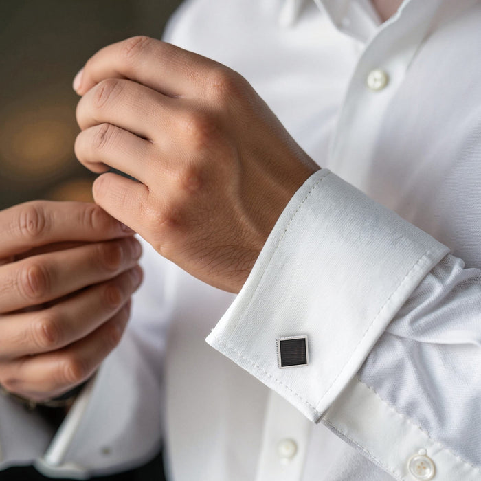 Square Black Cat's Eye & Greek Key Boarder Cufflinks