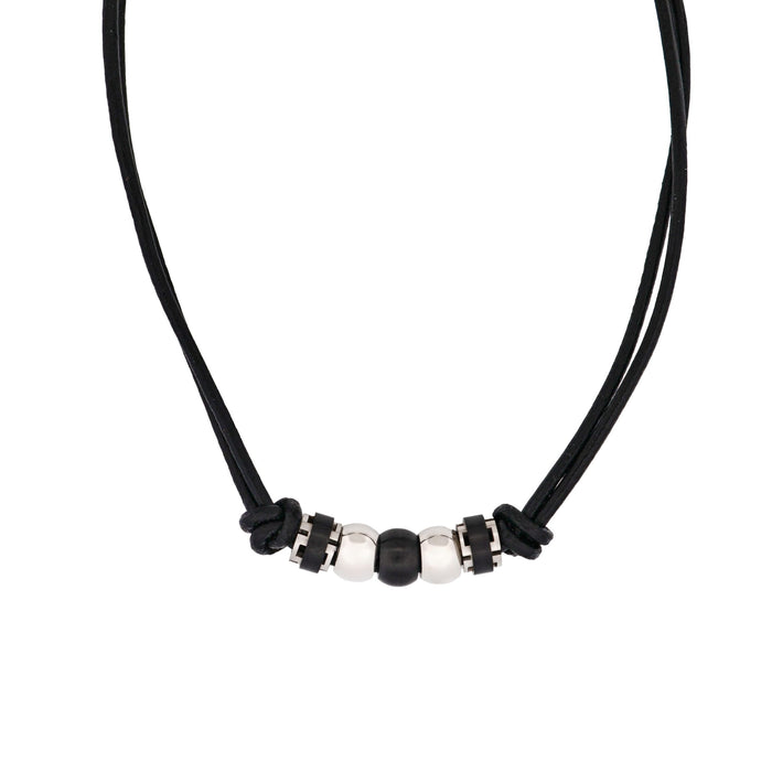 Stainless Steel Beaded & Leather Pendant