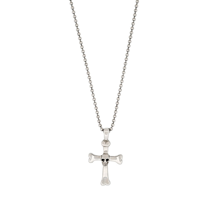 Stainless Steel Cross & Skull Pendant-55cm Ball Chain