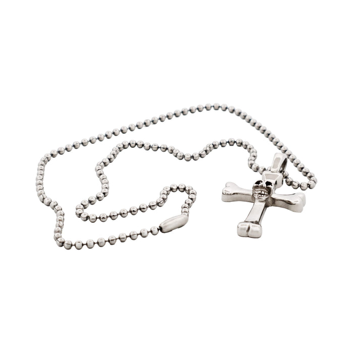 Stainless Steel Cross & Skull Pendant-55cm Ball Chain
