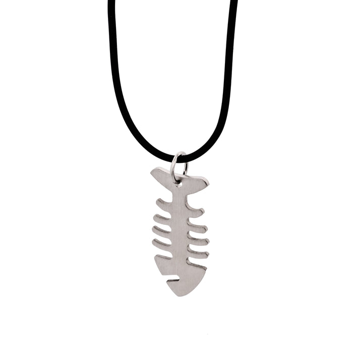Stainless Steel Fish Pendant on 55cm Rubber Chain