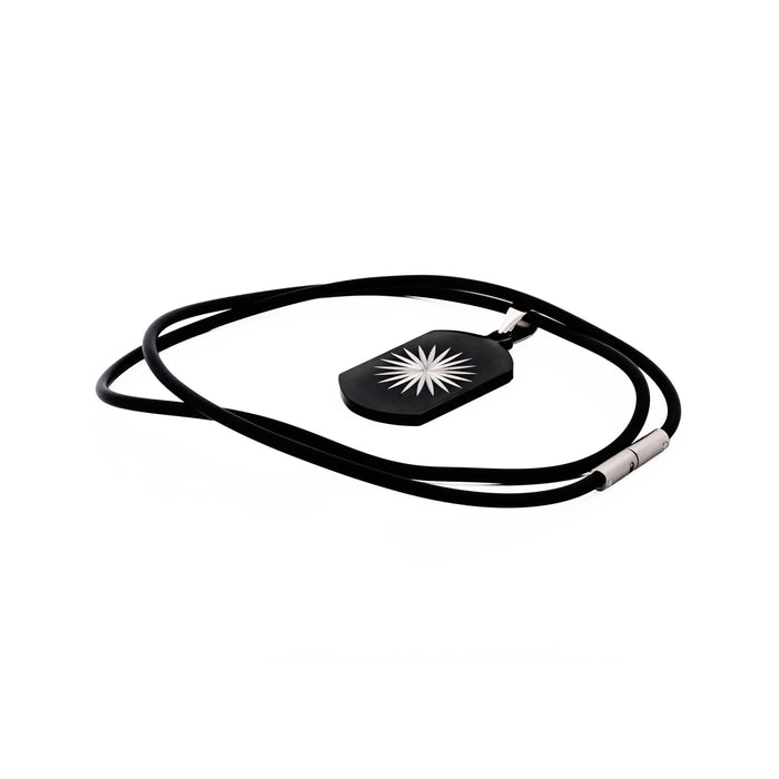 Stainless Steel Ion Plated Black Dog Tag with Star Pattern Centre on Rubber Chain
