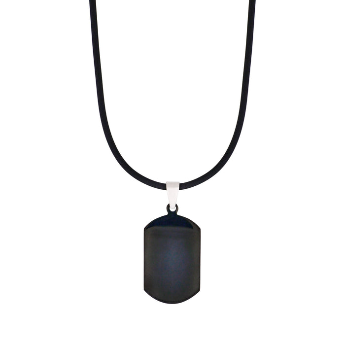 Stainless Steel Ion Plated Black Dog Tag with Star Pattern Centre on Rubber Chain
