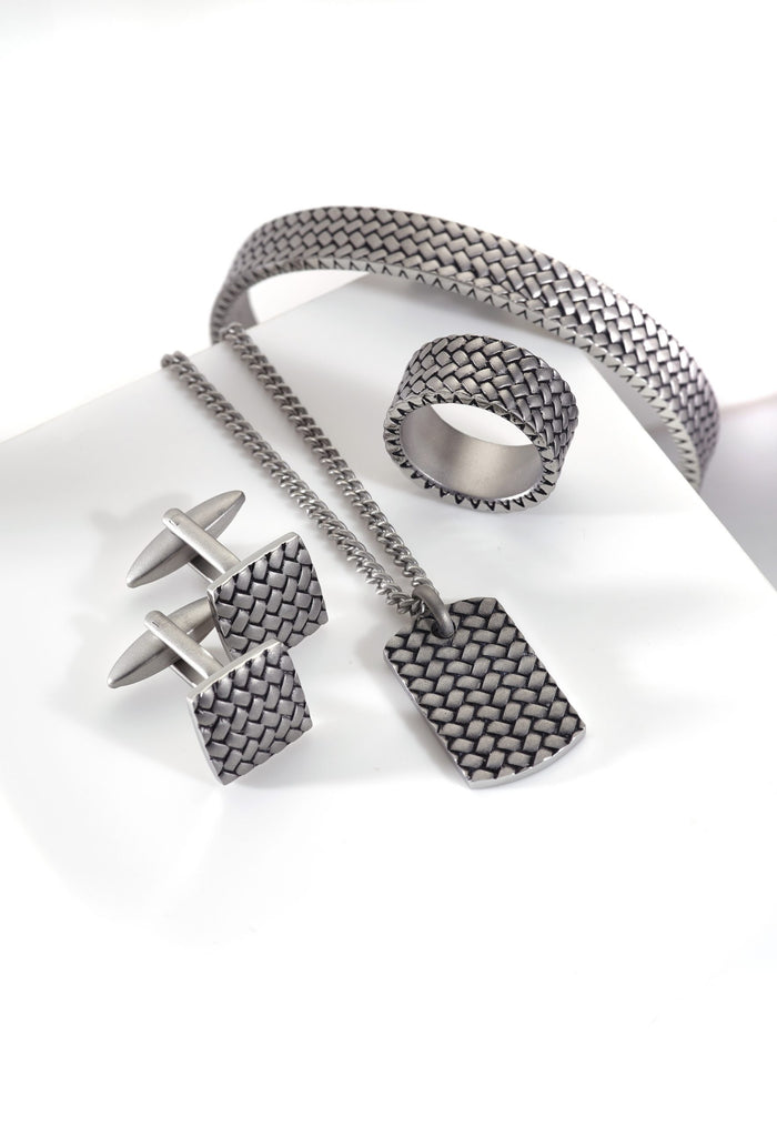 Stainless Steel Sandblasted Tyre Patterned Cuff/Bangle