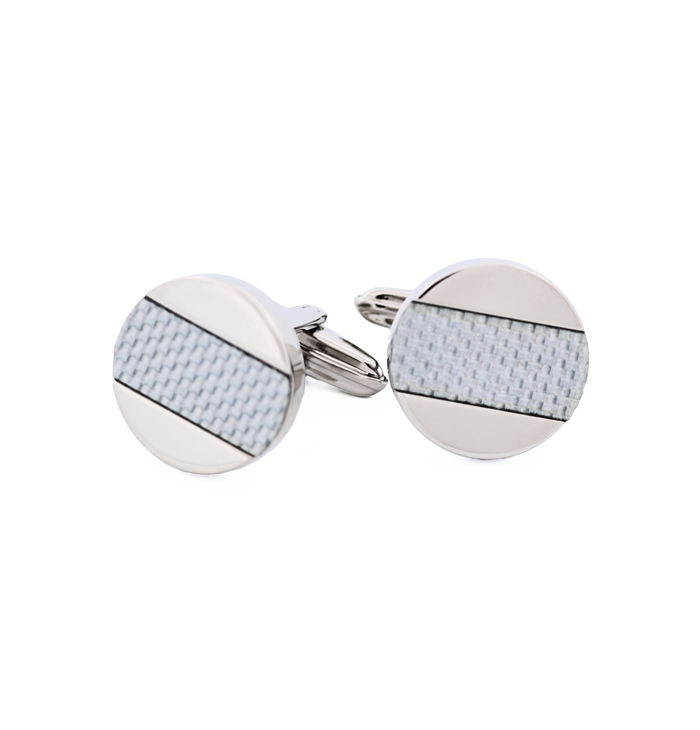 Stainless Steel Silver Fibreglass Cufflinks