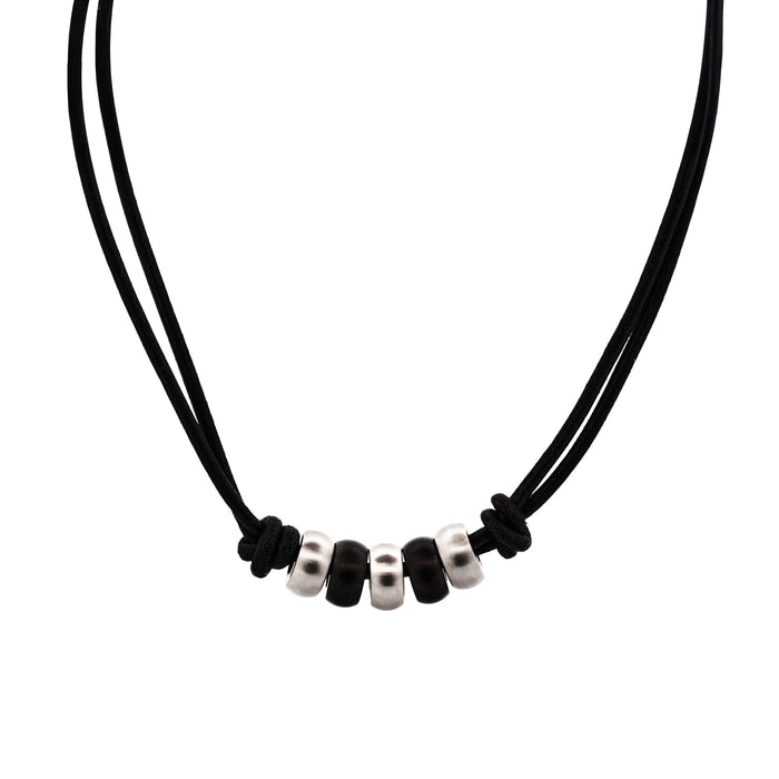 Steel Ion Plated Black Beaded/Leather Pendant