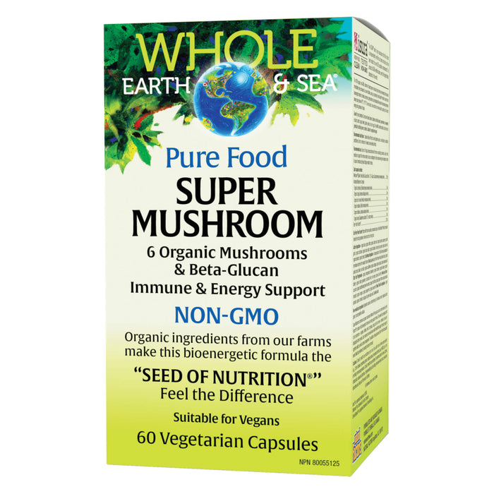 Bottle of Whole Earth & Sea Super Mushroom 6 Organic Mushrooms & Beta Glucan 60 Vegetarian Capsules