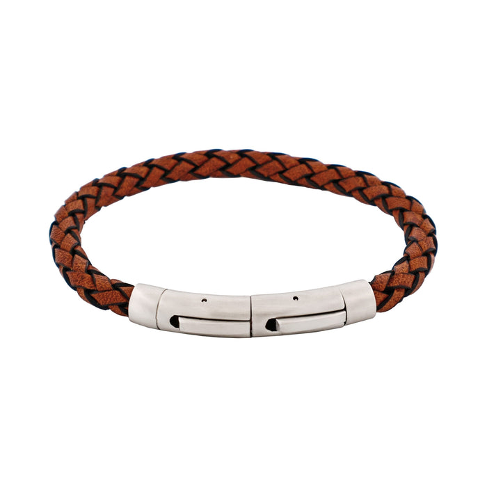 Tan Italian Leather & Stainless Steel Bracelet
