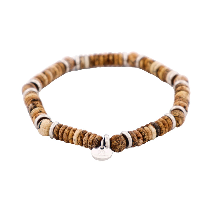 Tan Jasper Stone Beaded & Stainless Steel Bracelet