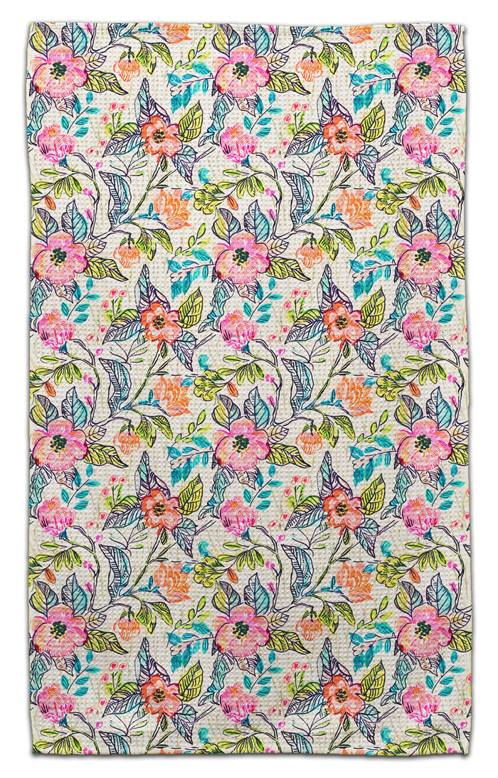 Tea Poppies Waffle Weave Towel - CJ Bella Co.